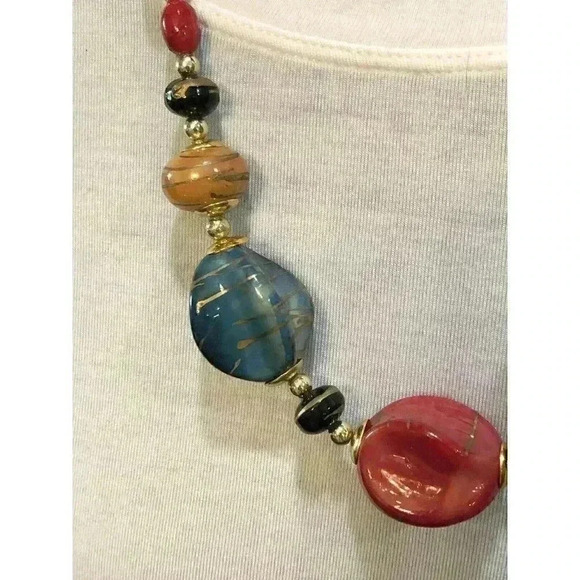 Vintage Unique Chunky‎ Beaded Necklace Multicolored Marbled Beads Grandmacore - Picture 4 of 15